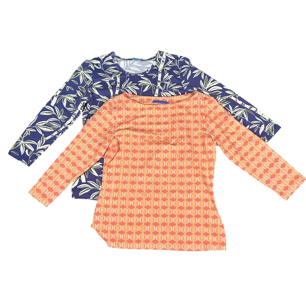 J.McLaughlin Catalina Cloth Tops Women XS Orange Blue Geometric Bamboo 2 Pack